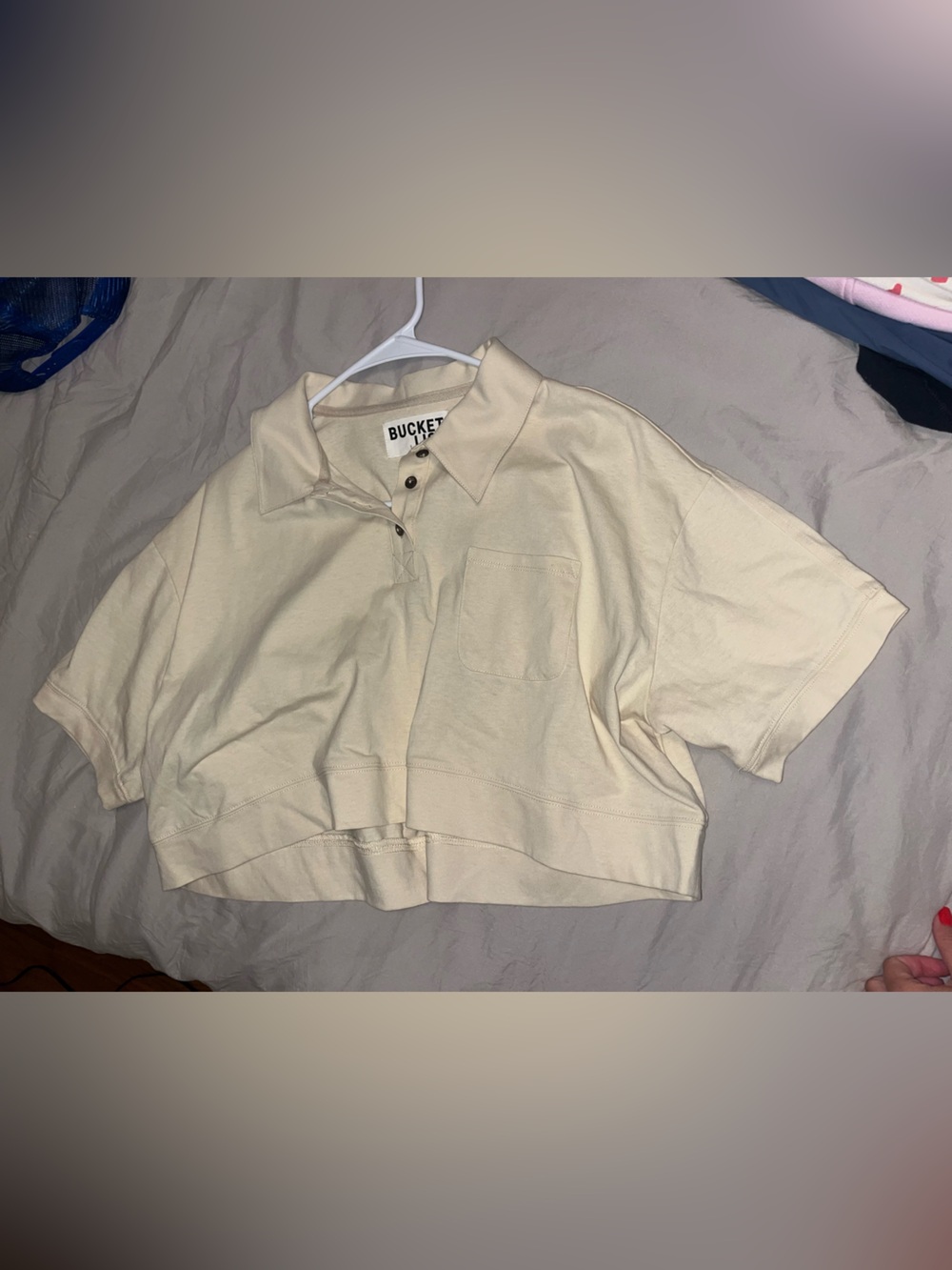 BUCKETLIST Ivory Cropped Polo Pocket Top